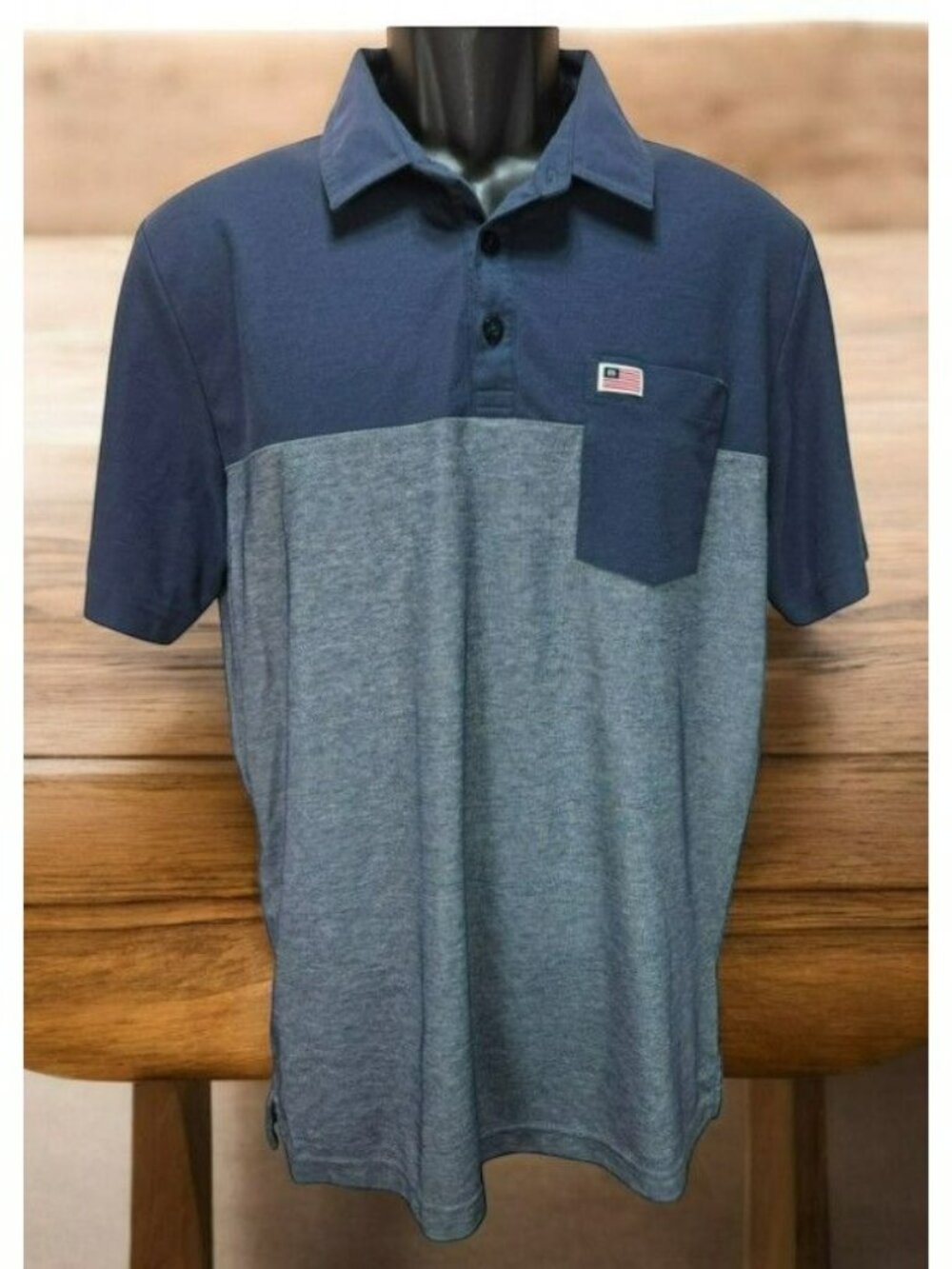 Travis Mathew Mens Navy-Gray Pima Cotton Blend Polo Medium